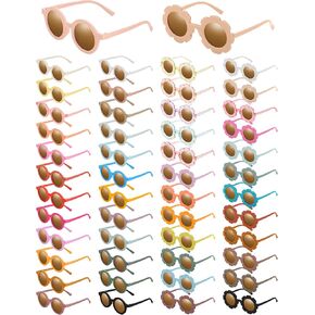 Xuhal 50 Pairs Kids Flower Sunglasses Cute Round Sunglasses Toddler Groovy Circle Glasses Colorful Eyewear for Baby Girls Boys Beach Outdoor Sports Party Favors