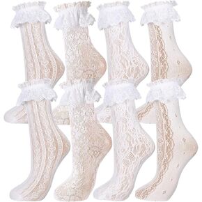 Geyoga 4 Pairs Women's Lace Ankle Socks Ruffle Frilly Mesh for Women