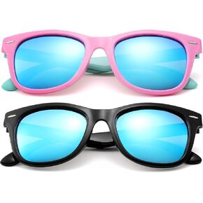 COASION Kids Sunglasses Age 4-12, Girls Boys Polarized TPEE Rubber Flexible Shades Glasses for Big Kids