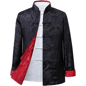 Tang Suit Men Hanfu Chinese Traditional Clothes Long Sleeve Top, Can be Worn on Both Sides,Tang Suit Jacket Men Silk