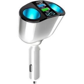خائن أخف سيجارة السيارة ، محول ولاعة سجائر من مقبس مع فولتميتر LED ، شاحن سيارة USB QC3.0 من النوع 20W 20W PD ، محول عرض السيارة 12 فولت/24 فولت لـ Smart Phone GPS Dash Cam (White)