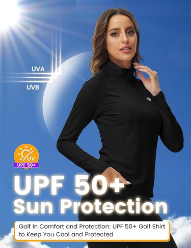 Mofiz Women's Long Sleeve Golf Polo Shirt 1/4 Zip Upf 50+ Sun Protect in Saudi Arabia