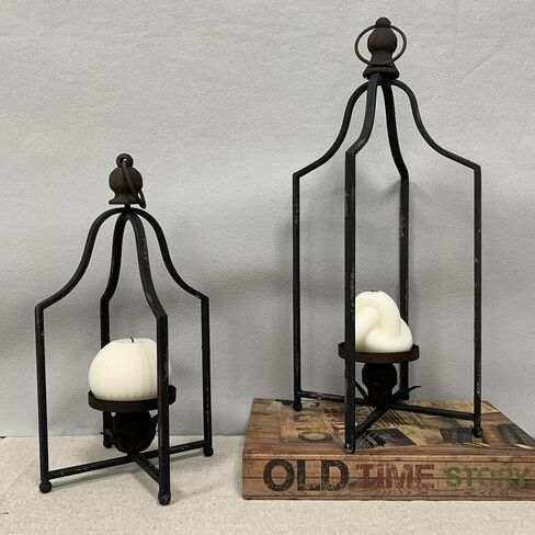 Large Tall Shabby Chic Lanterns Decorative Indoor Outdoor, Outside Gifts Front Porch Patio Vintage Metal Candle Holders, Fireplace Table Floor Farmhouse Rustic Decor Set of 2 in Saudi Arabia