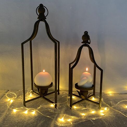 Large Tall Shabby Chic Lanterns Decorative Indoor Outdoor, Outside Gifts Front Porch Patio Vintage Metal Candle Holders, Fireplace Table Floor Farmhouse Rustic Decor Set of 2 in Saudi Arabia