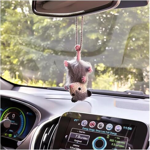 Possum Car Charm - 2024 New Opossum Gifts Rearview Mirror Accessory Swinging Car Ornament, Cute Car Mirror Aesthetic Decor Hanging Pendant Accessories Things, Cool Car Dashboard Decorations (Down) in Saudi Arabia