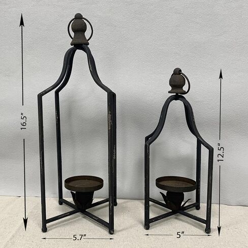 Large Tall Shabby Chic Lanterns Decorative Indoor Outdoor, Outside Gifts Front Porch Patio Vintage Metal Candle Holders, Fireplace Table Floor Farmhouse Rustic Decor Set of 2 in Saudi Arabia