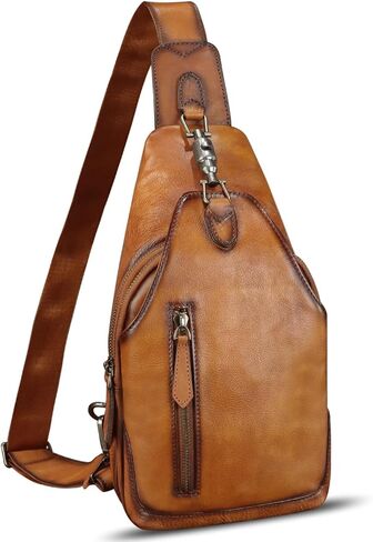 Genuine Leather Silng Bag for Women and Men Real Leather Sling Backpack Shoulder Crossbody Bag Chest Purses in Saudi Arabia
