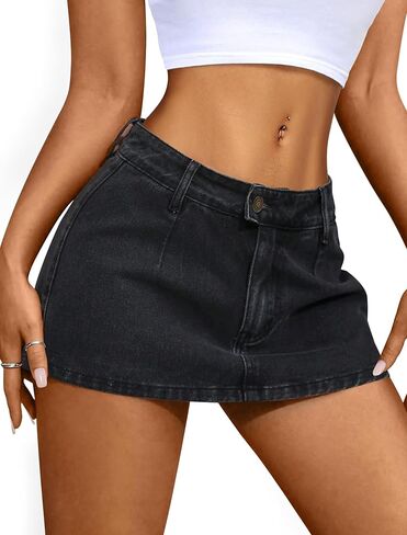 IWD Denim Mini Skirt for Women Low Waisted Jean Micro Skort with Shorts Stretch Casual Jean Skirt in Saudi Arabia