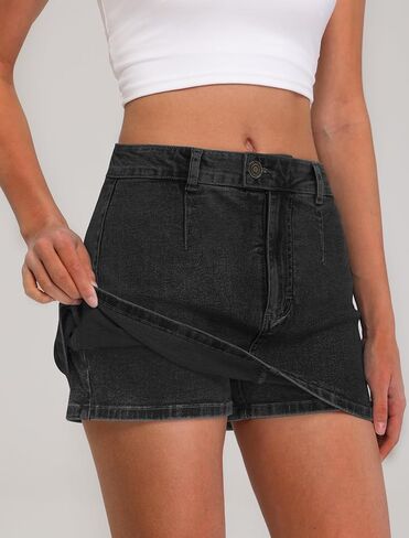 IWD Denim Mini Skirt for Women Low Waisted Jean Micro Skort with Shorts Stretch Casual Jean Skirt in Saudi Arabia