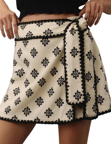 Women Wrap Skort 2025 عرضًا صيفًا صيفًا ميني تنورة ميني عقدة الجانب مرنة خصر تنورة مطبوعة مع حزام in Kuwait