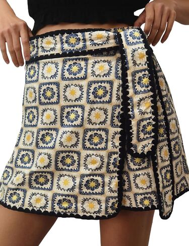 Women Wrap Skort 2025 عرضًا صيفًا صيفًا ميني تنورة ميني عقدة الجانب مرنة خصر تنورة مطبوعة مع حزام in Kuwait