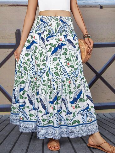 YHYJMY Women's Boho Skirt Elastic High Waist Pleated A-Line Flared Maxi Skirts Womens Flowy Long Skirts in Saudi Arabia