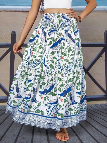 YHYJMY Women's Boho Skirt Elastic High Waist Pleated A-Line Flared Maxi Skirts Womens Flowy Long Skirts in Saudi Arabia