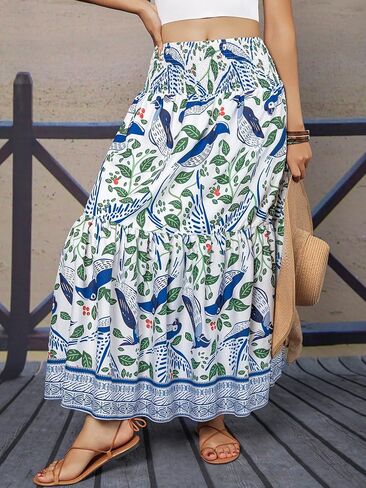 YHYJMY Women's Boho Skirt Elastic High Waist Pleated A-Line Flared Maxi Skirts Womens Flowy Long Skirts in Saudi Arabia