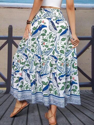 YHYJMY Women's Boho Skirt Elastic High Waist Pleated A-Line Flared Maxi Skirts Womens Flowy Long Skirts in Saudi Arabia