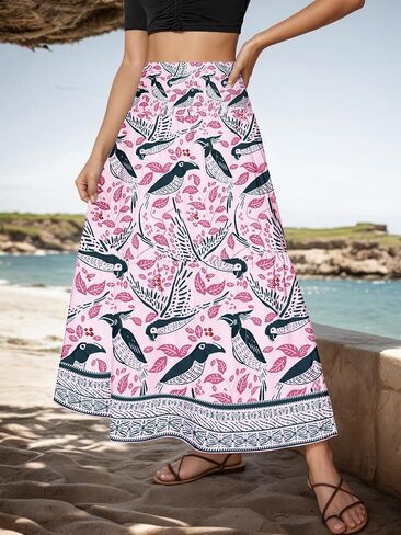 YHYJMY Women's Boho Skirt Elastic High Waist Pleated A-Line Flared Maxi Skirts Womens Flowy Long Skirts in Saudi Arabia