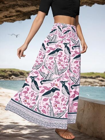 YHYJMY Women's Boho Skirt Elastic High Waist Pleated A-Line Flared Maxi Skirts Womens Flowy Long Skirts in Saudi Arabia