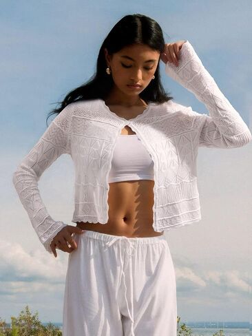 FAIRY SEASON Women's Cropped Cardigan Sweater Bell Long Sleeve Lightweight Crochet Button Down Casual Knit Bolero Shrugs 2025 in Saudi Arabia