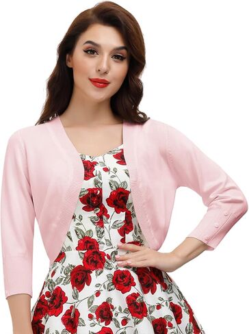 Belle Poque Womens 3/4 Sleeve Bolero Shrug Open Front Knit Cropped Cardigan in Saudi Arabia