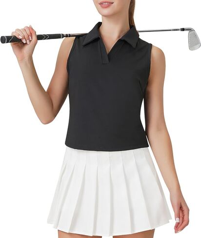 Turnhier Womens Sleeveless Golf Polo Shirts Quick Dry Collared V Neck Tennis Athletic Tank Tops in Kuwait