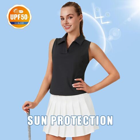 Turnhier Womens Sleeveless Golf Polo Shirts Quick Dry Collared V Neck Tennis Athletic Tank Tops in Kuwait