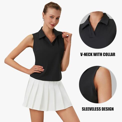 Turnhier Womens Sleeveless Golf Polo Shirts Quick Dry Collared V Neck Tennis Athletic Tank Tops in Kuwait