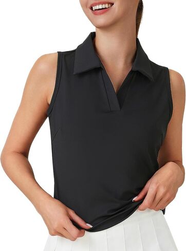 Turnhier Womens Sleeveless Golf Polo Shirts Quick Dry Collared V Neck Tennis Athletic Tank Tops in Kuwait