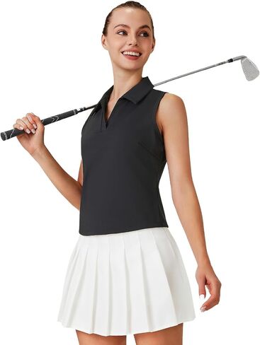 Turnhier Womens Sleeveless Golf Polo Shirts Quick Dry Collared V Neck Tennis Athletic Tank Tops in Kuwait