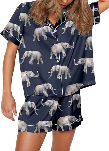 sheshow مضحك البيجامات الرسومية للنساء ضبط زر أسفل الأكمام القصير والقصيرة PJS تعيينات Sleepwear XS-XXL in Kuwait