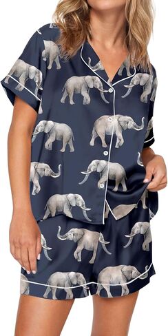 sheshow مضحك البيجامات الرسومية للنساء ضبط زر أسفل الأكمام القصير والقصيرة PJS تعيينات Sleepwear XS-XXL in Kuwait