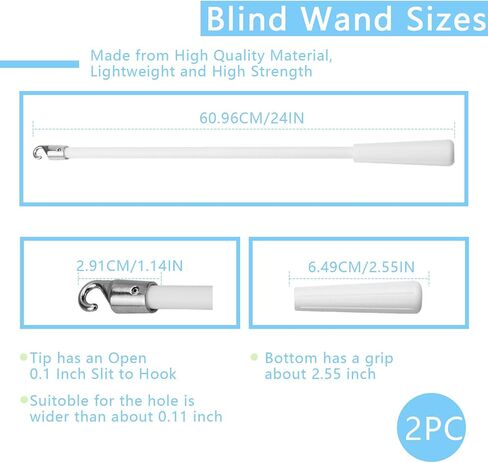 2 PCS 24 Inch Blind Wand, Blind Wand Replacement with Hook, Vertical Blinds Replacement Parts Blinds Stick with Hook and Handle Curtain Stick Blind Tilt Wand for Window Opener (Fiberglass) in Kuwait