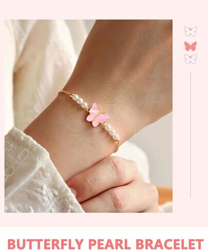 6-10 Year Old Birthday Gifts for Girls, Butterfly Pearl Bracelet for Daughter Niece Granddaughter in Saudi Arabia