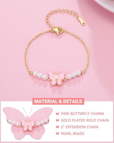 6-10 Year Old Birthday Gifts for Girls, Butterfly Pearl Bracelet for Daughter Niece Granddaughter in Saudi Arabia