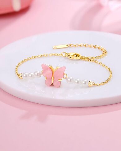6-10 Year Old Birthday Gifts for Girls, Butterfly Pearl Bracelet for Daughter Niece Granddaughter in Saudi Arabia