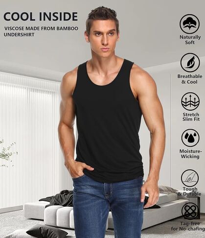 CF Men's Undershirts Bamboo Viscose Tank Tops Men Crew Neck Moisture Wicking Tank Shirts 3/5 Pack in Kuwait