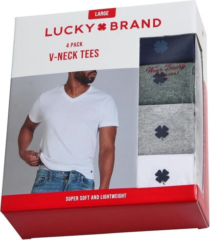 Lucky Brand Men's Undershirt - 4 Pack Basic Short Sleeve Men's T-Shirts - Soft Crewneck and V-Neck Undershirts for Men (S-XL) in Saudi Arabia