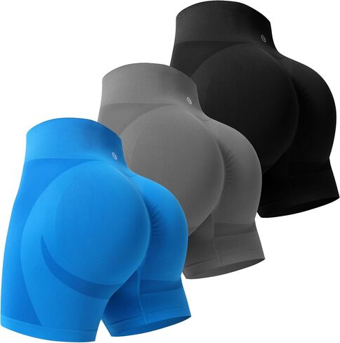 Evercute Women's Gym Shorts 3/4 Pack Seamless Scrunch Butt Lifting Workout Shorts 5" Tummy Control Ruched Booty Yoga Short in Kuwait