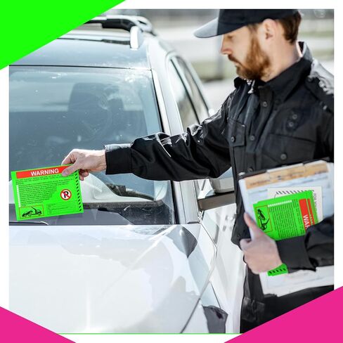 300 PCS ملصقات انتهاك وقوف السيارات لا توجد ملصقات وقوف السيارات إشعار سحب إشعار أنك متوقفة بشكل غير قانوني لسيارة النافذة 5.5x7.5 بوصة (أخضر الفلورسنت) in Kuwait