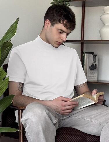 Coofandy Mens Shartleneck غير الرسمي قميص القطن القصير الأكمام 2025 أساسية نصف القمصان الرقبة in Saudi Arabia