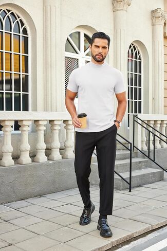 Coofandy Mens Shartleneck غير الرسمي قميص القطن القصير الأكمام 2025 أساسية نصف القمصان الرقبة in Saudi Arabia