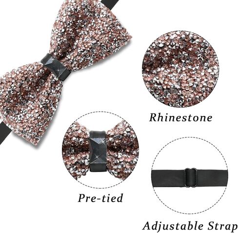 Rhinestone Bowtie, Pretied Adjustable Bow Ties for Men Sparkly Tuxedo Bowties Sequin Bow Tie for Party Wedding in Kuwait