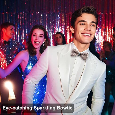 Rhinestone Bowtie, Pretied Adjustable Bow Ties for Men Sparkly Tuxedo Bowties Sequin Bow Tie for Party Wedding in Kuwait