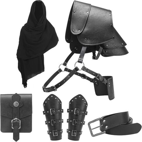 Berenlu Mens Renaissance Costume Set Medieval Belt Shoulder Armor Leather Bracers Shawl Viking LARP Cosplay Accessories in Saudi Arabia
