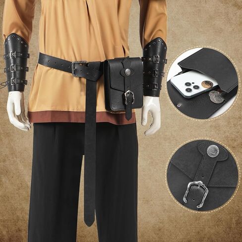 Berenlu Mens Renaissance Costume Set Medieval Belt Shoulder Armor Leather Bracers Shawl Viking LARP Cosplay Accessories in Saudi Arabia