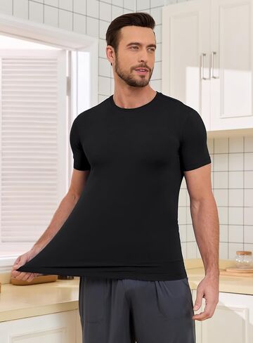 COLORFULLEAF Men's Undershirts Bamboo Rayon Short Sleeve Crewneck/V-Neck Tees Slim-fit T-Shirts 3 or 5 Pack in Saudi Arabia
