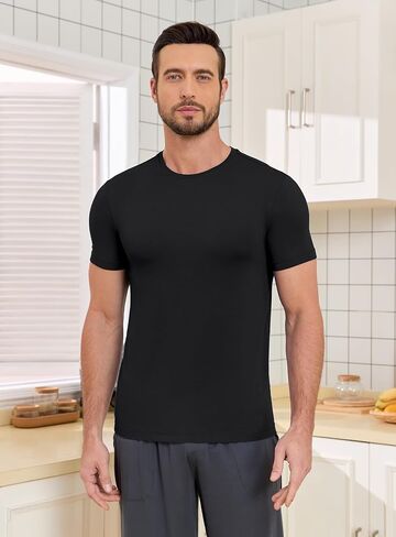 COLORFULLEAF Men's Undershirts Bamboo Rayon Short Sleeve Crewneck/V-Neck Tees Slim-fit T-Shirts 3 or 5 Pack in Saudi Arabia