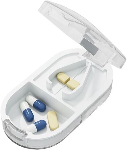 Daily Pill Case, Portable Pill Organizer Tablets Cutter 2-in-1, Small Travel Medicine Splitter Box for Medication Fish Oil Vitamin Capsule Supplement, BPA Free Material, Transparent Grey in Kuwait