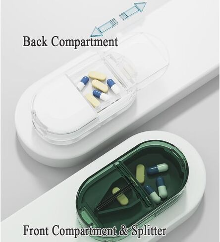Daily Pill Case, Portable Pill Organizer Tablets Cutter 2-in-1, Small Travel Medicine Splitter Box for Medication Fish Oil Vitamin Capsule Supplement, BPA Free Material, Transparent Grey in Kuwait