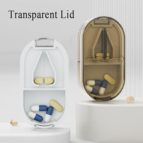 Daily Pill Case, Portable Pill Organizer Tablets Cutter 2-in-1, Small Travel Medicine Splitter Box for Medication Fish Oil Vitamin Capsule Supplement, BPA Free Material, Transparent Grey in Kuwait
