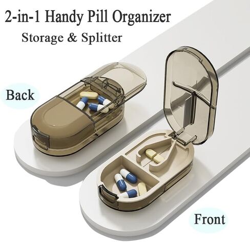 Daily Pill Case, Portable Pill Organizer Tablets Cutter 2-in-1, Small Travel Medicine Splitter Box for Medication Fish Oil Vitamin Capsule Supplement, BPA Free Material, Transparent Grey in Kuwait